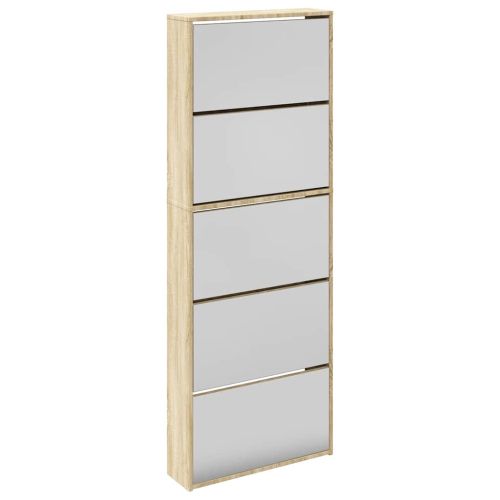 Шкаф за обувки на 5 нива с огледала, дъб, 63x17x169,5 cм