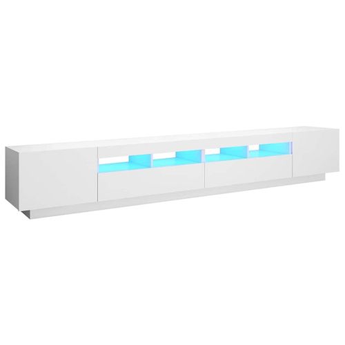 ТВ шкаф с LED осветление, бял, 260x35x40 см