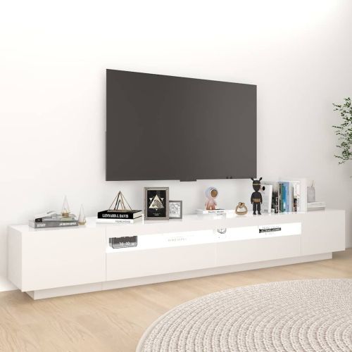 ТВ шкаф с LED осветление, бял, 260x35x40 см