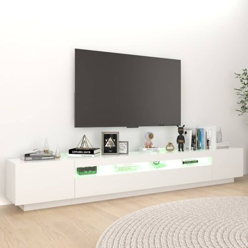 ТВ шкаф с LED осветление, бял, 260x35x40 см