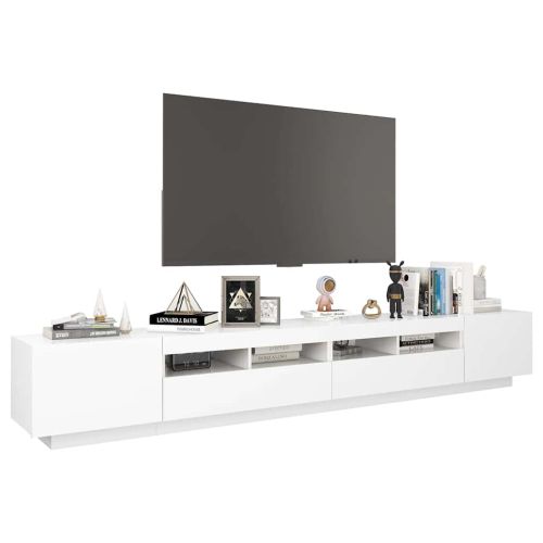 ТВ шкаф с LED осветление, бял, 260x35x40 см