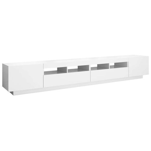 ТВ шкаф с LED осветление, бял, 260x35x40 см