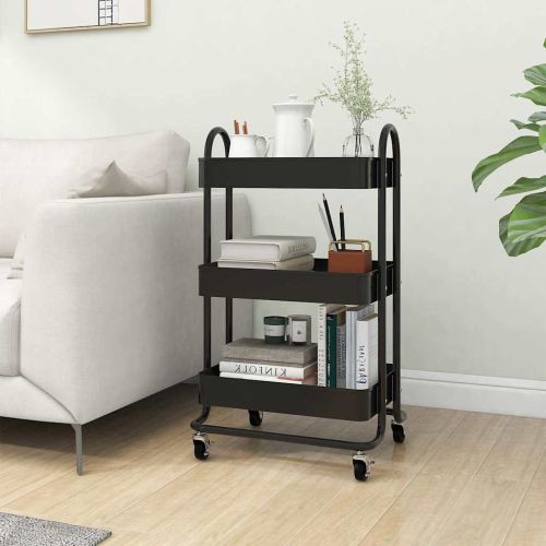 Количка на 3 нива, черна, 43x34x79 см, стомана