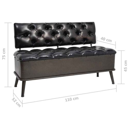 Пейка за съхранение с облегалка, 110 см, черна изкуствена кожа