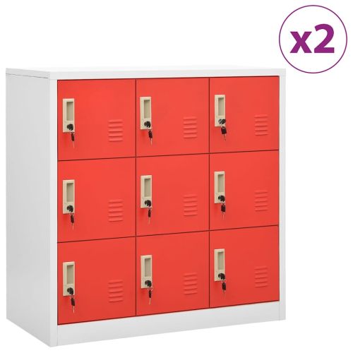 Заключващи шкафове 2 бр светлосиво/червено 90x45x92,5см стомана