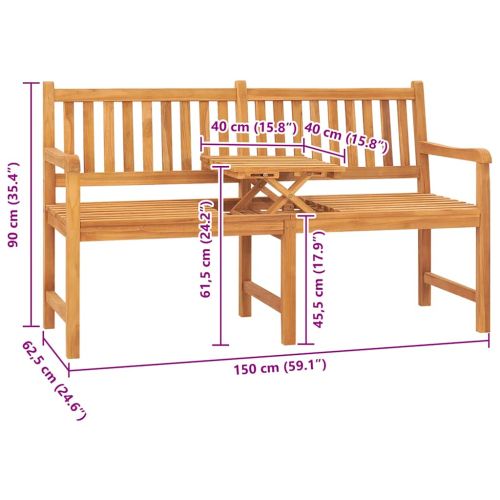3-местна градинска пейка с масичка, 150 см, тик масив