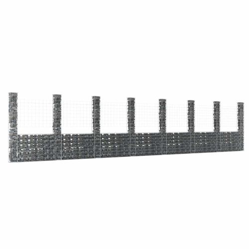 U-образна габионна кошница с 8 стълба, желязо, 860x20x200 см
