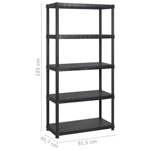 Стелаж за съхранение 5 рафта черен 274,5x45,7x185 см пластмаса