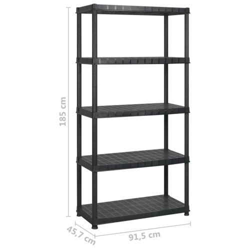 Стелаж за съхранение с 5 рафта черен 366x45,7x185 см пластмаса