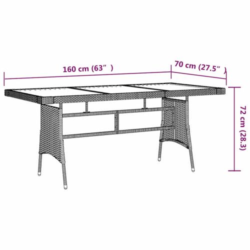 Градинска маса, сива, 160x70x72 см, полиратан и акация масив