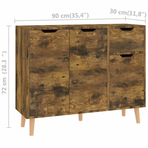 Сайдборд, опушен дъб, 90x30x72 см, инженерно дърво