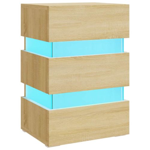 Нощно шкафче с LED, сонома дъб, 45x35x67 см, инженерно дърво