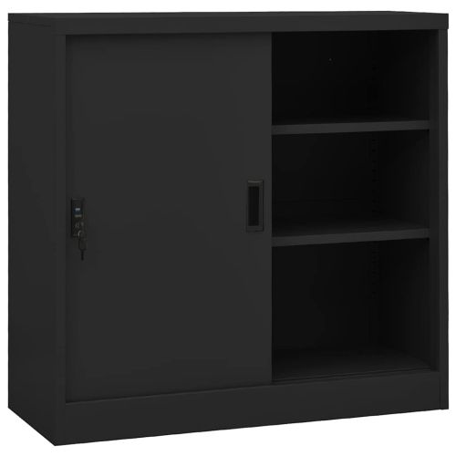 Офис шкаф с плъзгаща се врата, антрацит, 90x40x90 см, стомана