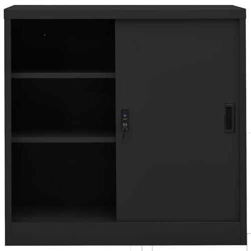 Офис шкаф с плъзгаща се врата, антрацит, 90x40x90 см, стомана