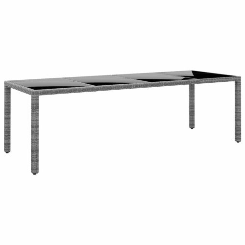 Градинска маса 250x100x75 см закалено стъкло и полиратан сива