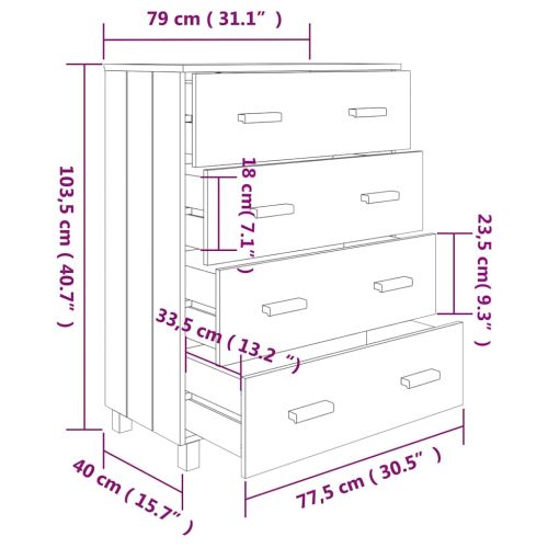 Сайдборд HAMAR бял 79x40x103,5 см борово дърво масив
