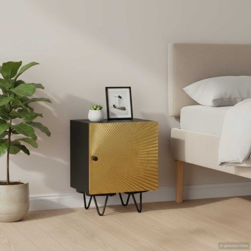 Нощно шкафче с месингова предна част 40x30x50 см манго масив