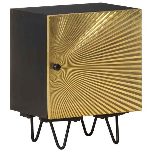 Нощно шкафче с месингова предна част 40x30x50 см манго масив