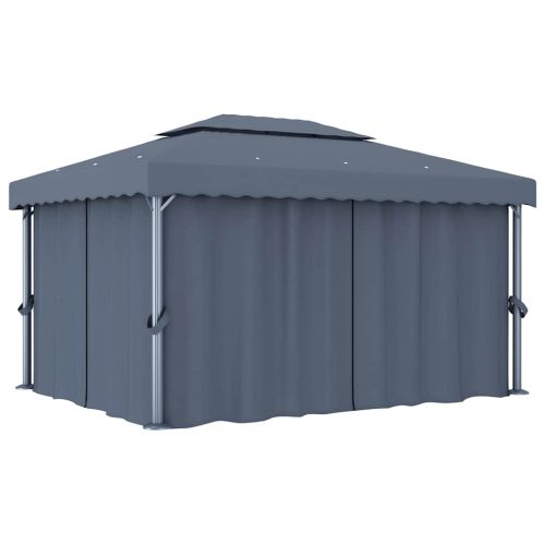 Шатра със завеси, 4x3 м, антрацит, алуминий