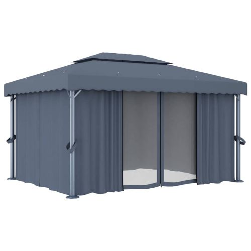 Шатра със завеси, 4x3 м, антрацит, алуминий