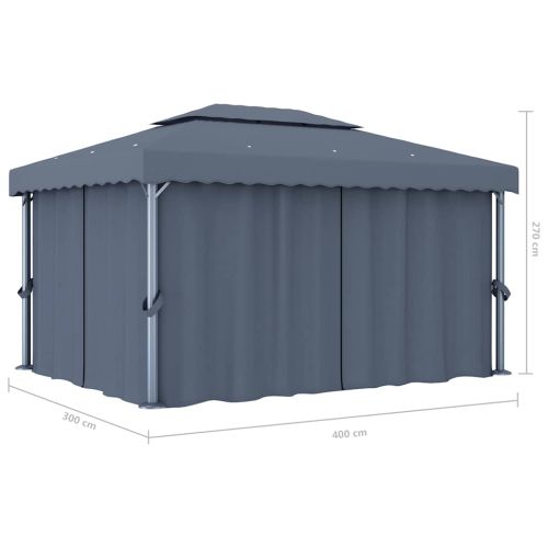 Шатра със завеси, 4x3 м, антрацит, алуминий