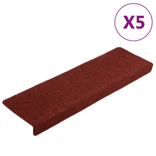 Самозалепващи се постелки за стълби, 5 бр., 65x21x4 см, бордо червени, правоъгълен кант
