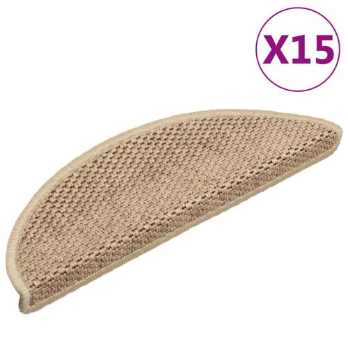 Самозалепващи стелки за стълби вид сизал 15бр 56x17x3см пясъчни