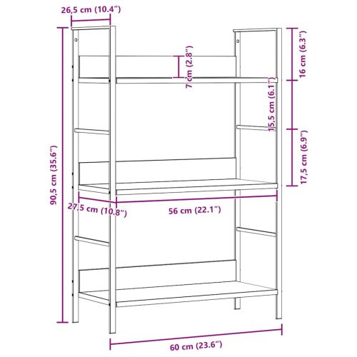 Библиотека с 3 рафта, дъб, 60x27,6x90,5 см, инженерно дърво