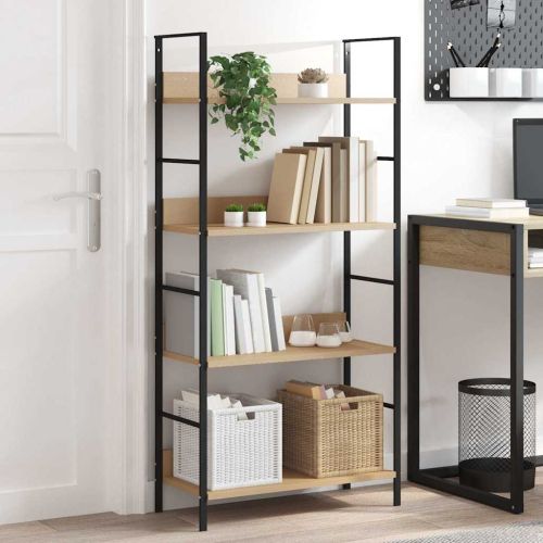 Библиотека с 4 рафта, дъб, 60x27,6x124,5 см, инженерно дърво