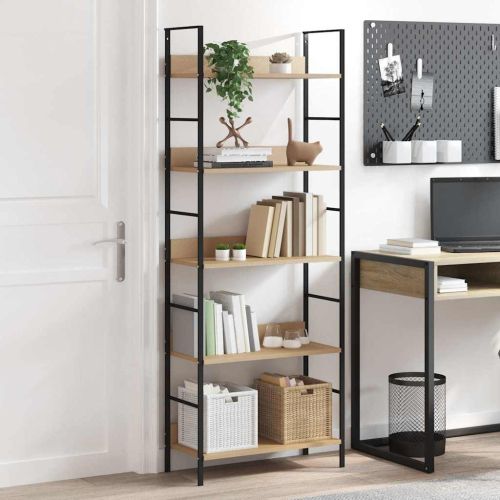 Библиотека с 5 рафта, дъб, 60x27,6x158,5 см, инженерно дърво