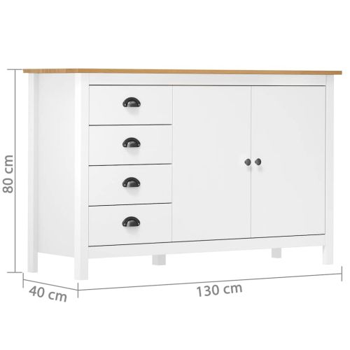 Сайдборд Hill бял 130x40x80 см борово дърво масив