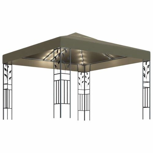 Шатра с LED светещи стрингове, 3х3 м, таупе