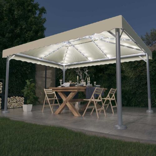 Шатра с LED светещи стрингове, 400x300 см, кремава, алуминий
