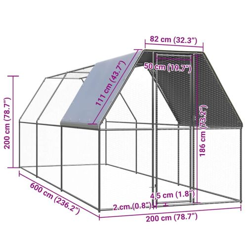 Птичарник на открито, 2x6x2 м, поцинкована стомана