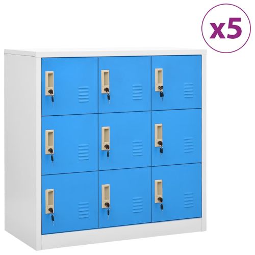 Заключващи шкафове 5 бр светлосиво/синьо 90x45x92,5 см стомана
