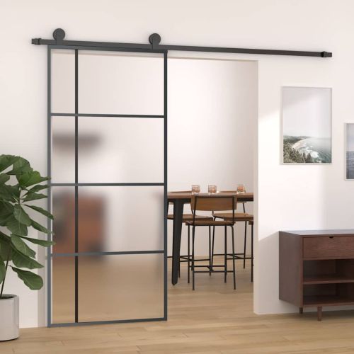 Плъзгаща се врата матирано ESG стъкло/алуминий 90x205 см черна