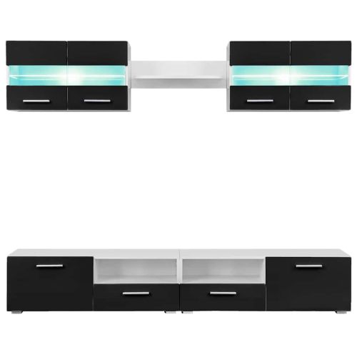 ТВ секция от 5 части с LED осветление, черен гланц