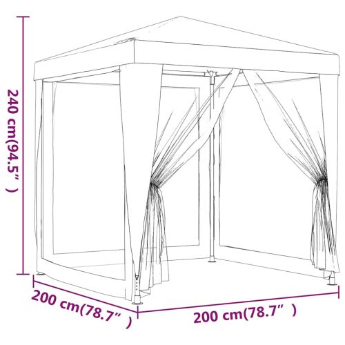 Парти палатка с 4 мрежести странични стени, синя, 2x2 м, HDPE