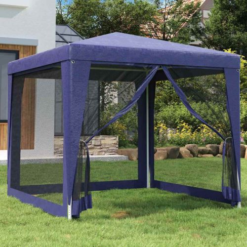 Парти палатка с 4 мрежести странични стени синя 2,5x2,5 м HDPE