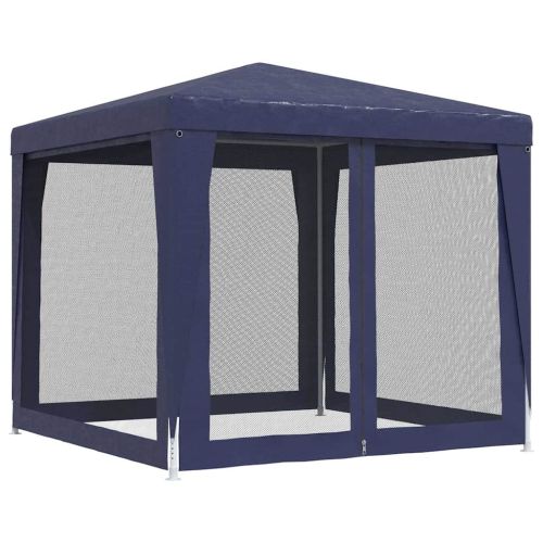 Парти палатка с 4 мрежести странични стени синя 2,5x2,5 м HDPE