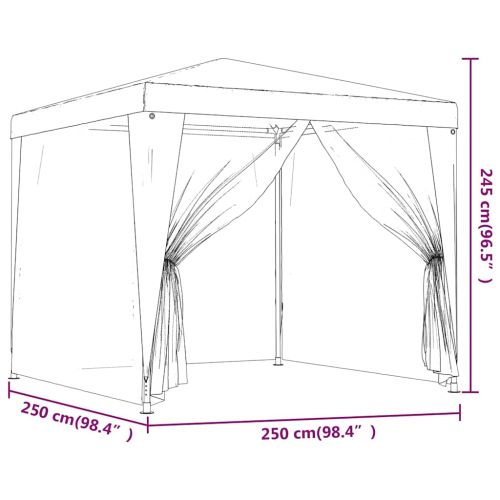 Парти палатка с 4 мрежести странични стени синя 2,5x2,5 м HDPE