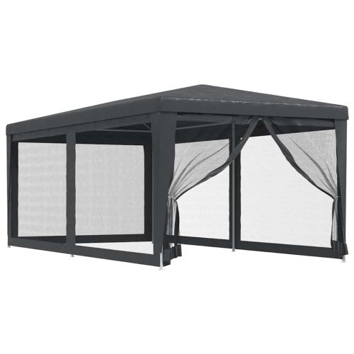 Парти палатка с 6 мрежести странични стени антрацит 3x6 м HDPE