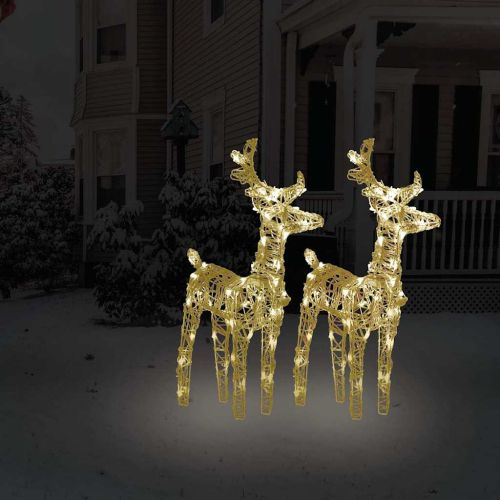 Коледни елени, 2 бр, топло бяло, 80 LED, акрил