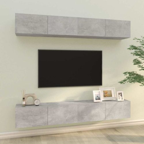 Стенни ТВ шкафове 4 бр бетонно сиви 100x30x30см