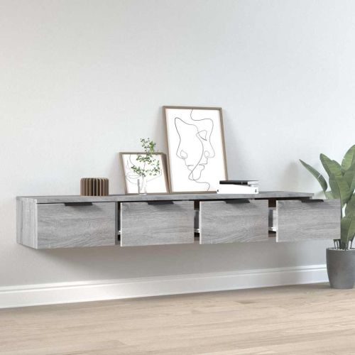 Стенни ТВ шкафове 2 бр сив сонома 68x30x20 см инженерно дърво