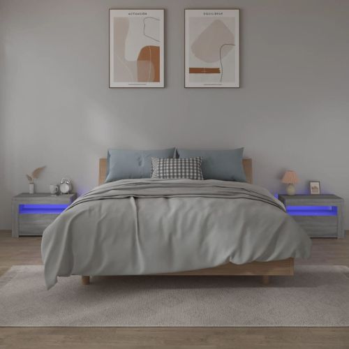 Нощни шкафчета, 2 бр, с LED, сив сонома, 60x35x40 см