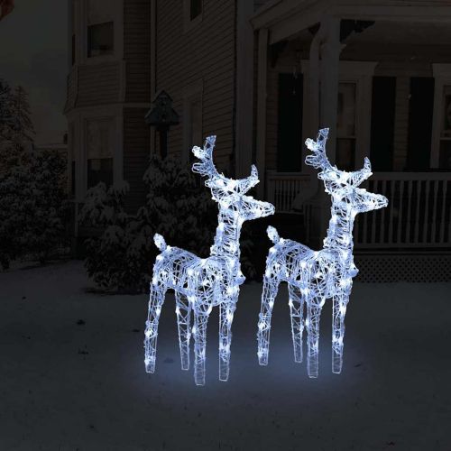 Коледни елени, 2 бр, студено бяло, 80 LED, акрил