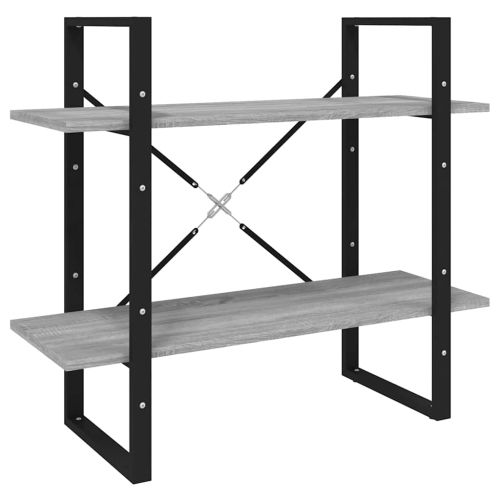 Библиотека на 5 нива, сив сонома, 80x30x175 см, инженерно дърво