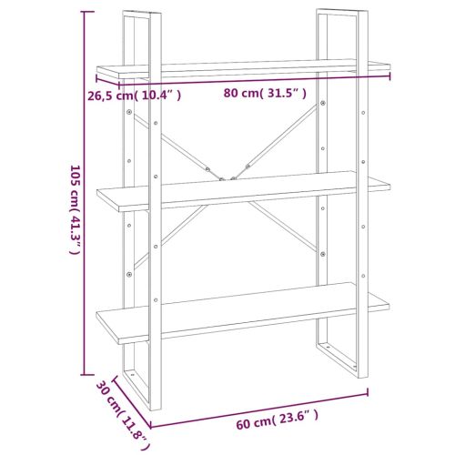 Библиотека на 5 нива, сив сонома, 80x30x175 см, инженерно дърво