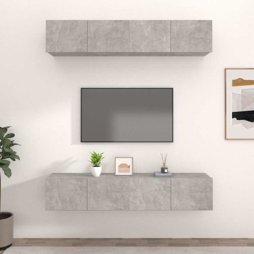 ТВ шкафове 4 бр бетонно сиви 80x30x30 см инженерно дърво